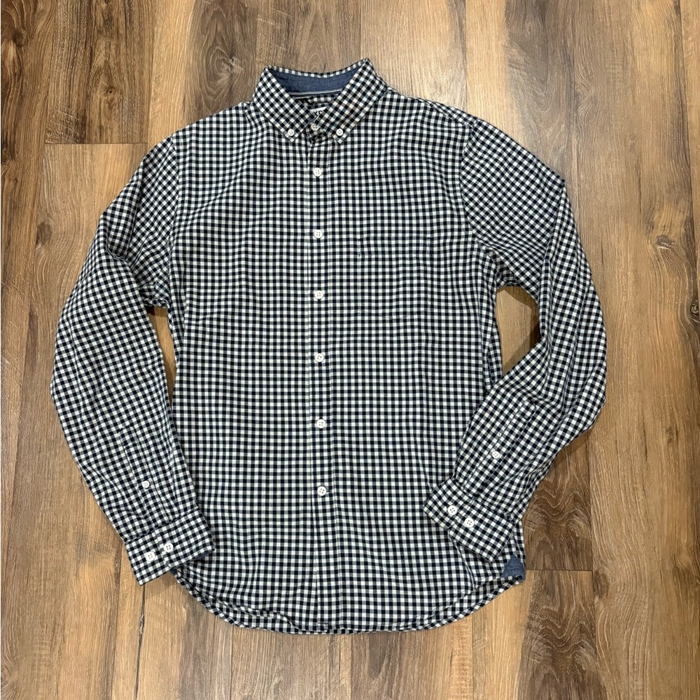 Express Navy and White Gingham Shirt
